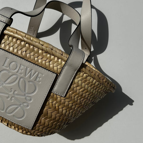 Loewe Beige White Leather Handles Basket Bag