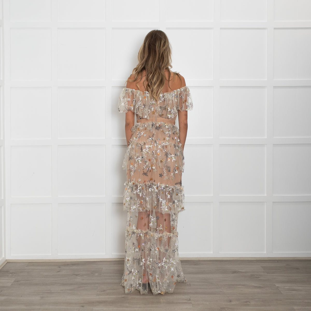Self Portrait Nude Star Embellished Maxi Dress