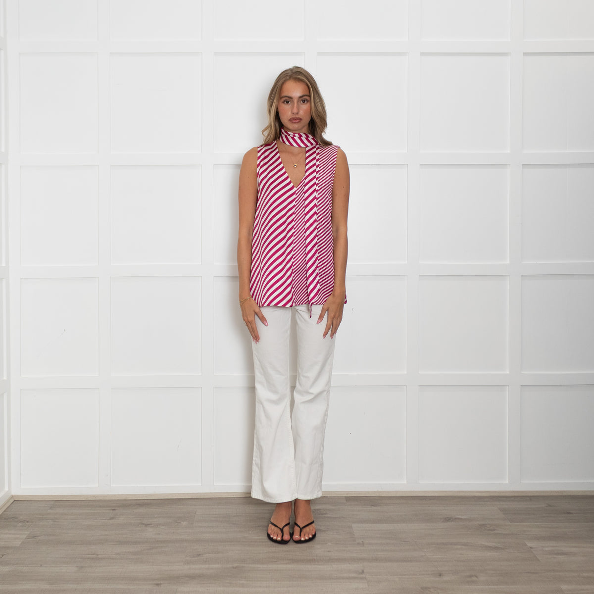 Emme Marella Fuchsia And White Chevron Sleeveless Top