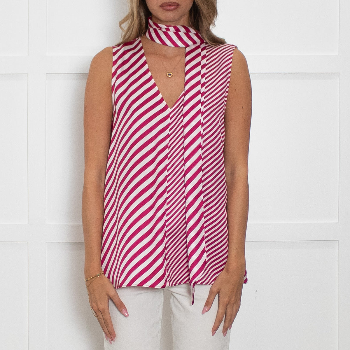 Emme Marella Fuchsia And White Chevron Sleeveless Top