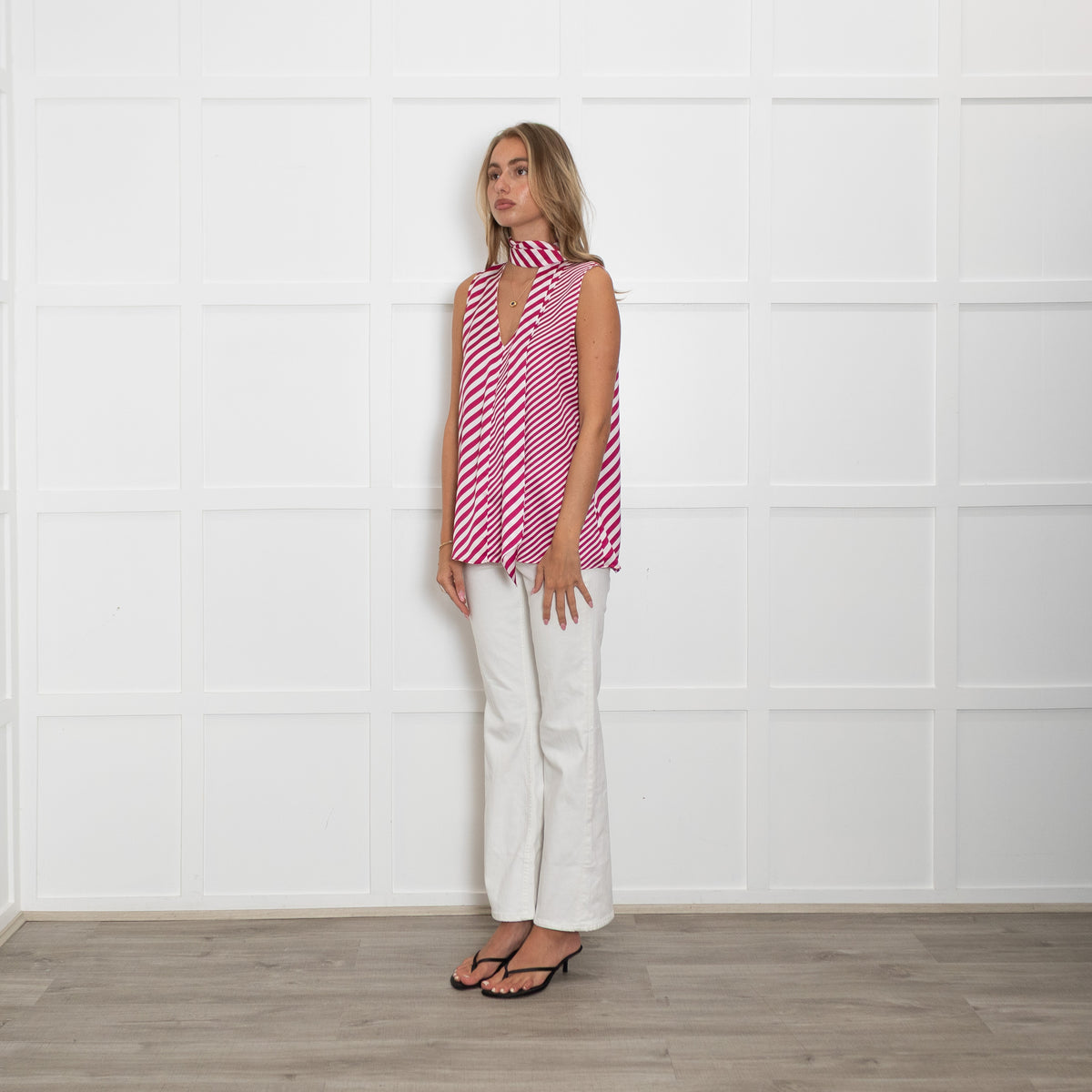 Emme Marella Fuchsia And White Chevron Sleeveless Top