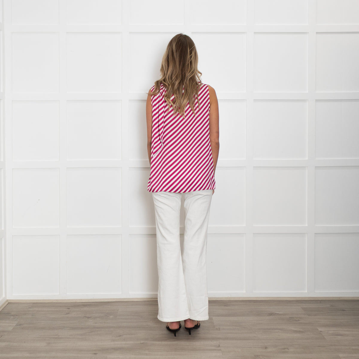 Emme Marella Fuchsia And White Chevron Sleeveless Top