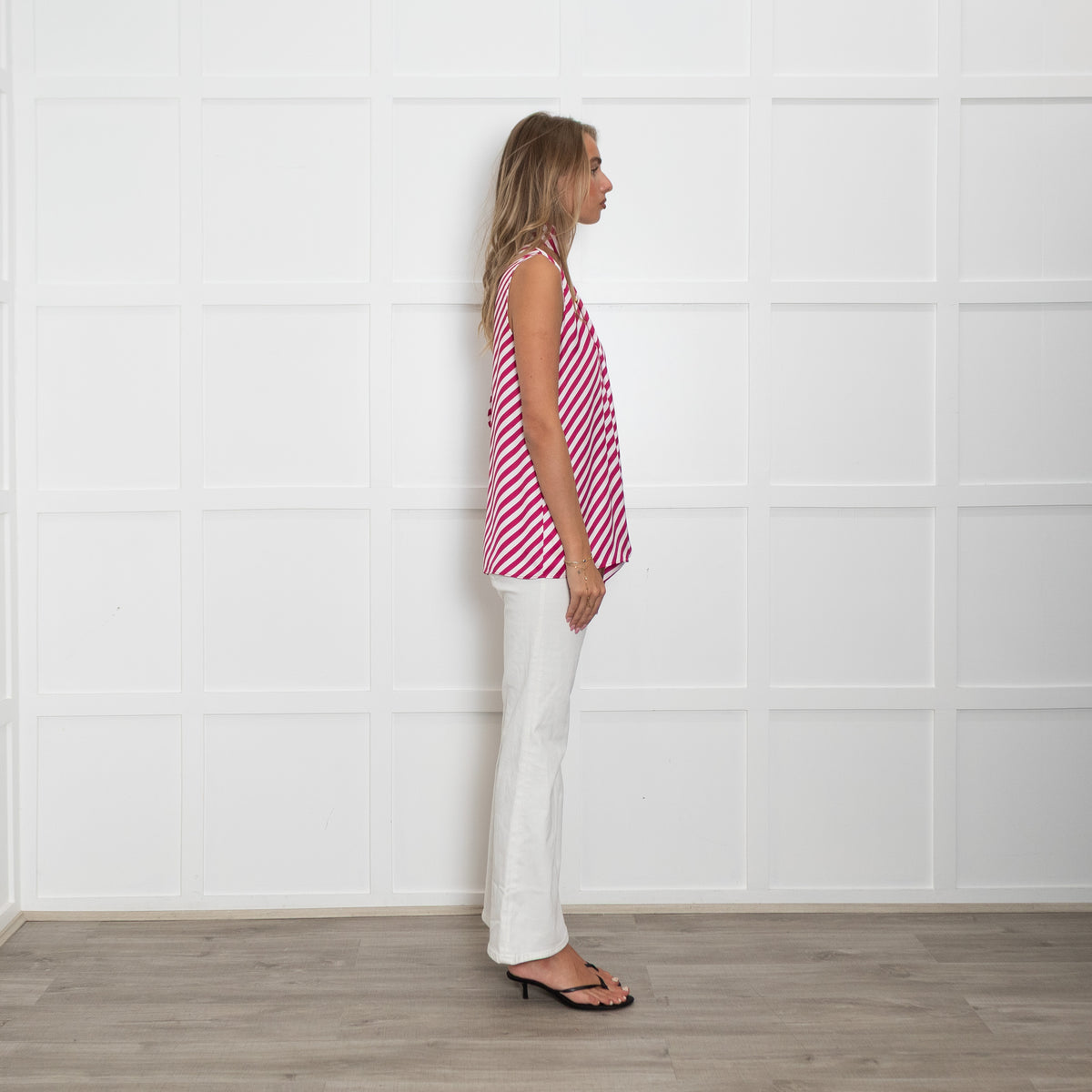 Emme Marella Fuchsia And White Chevron Sleeveless Top