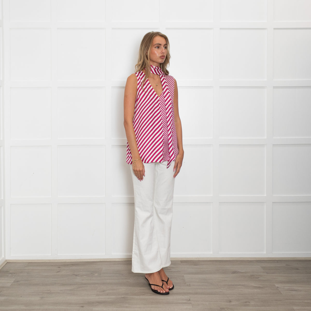 Emme Marella Fuchsia And White Chevron Sleeveless Top