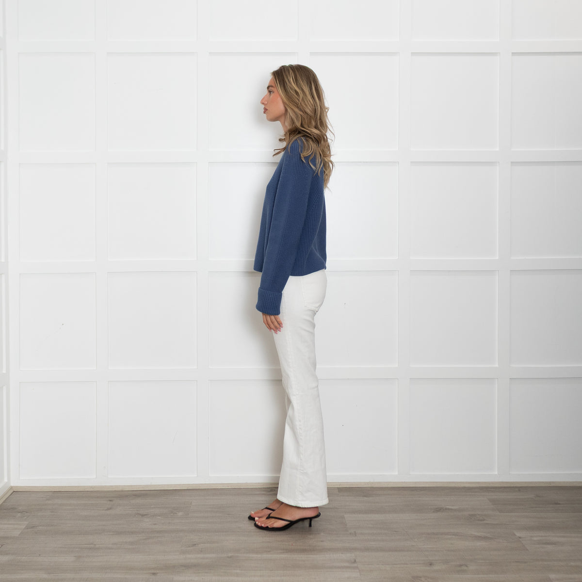 White + Warren Blue Chunky Knit Cotton Jumper