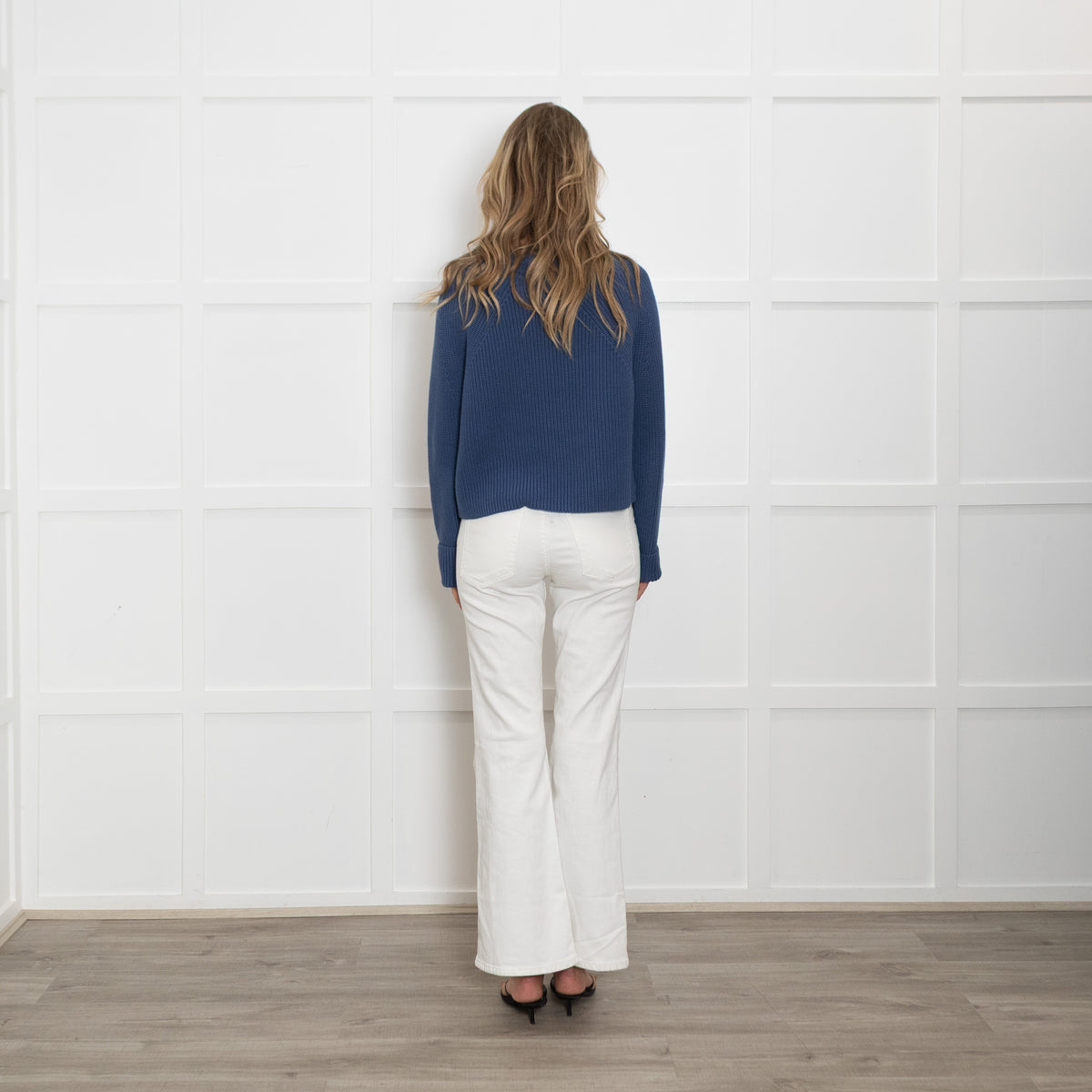 White + Warren Blue Chunky Knit Cotton Jumper