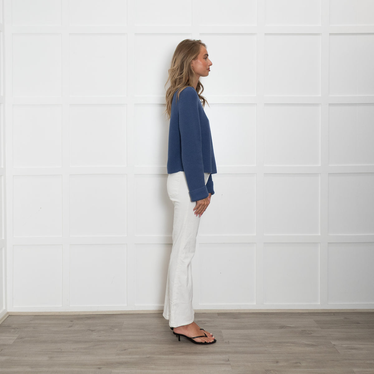 White + Warren Blue Chunky Knit Cotton Jumper