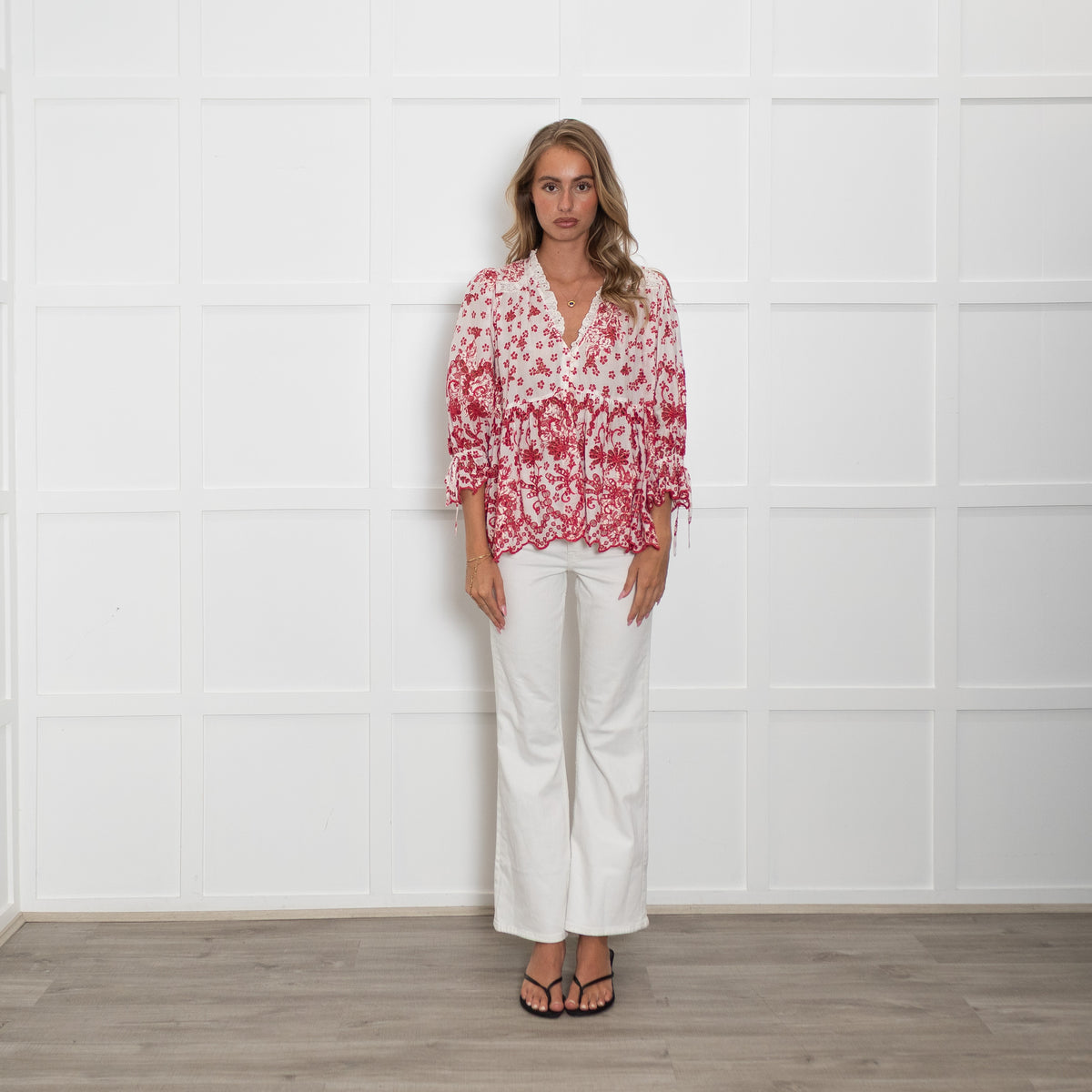 ByTimo Red & White Broderie Anglaise Blouse