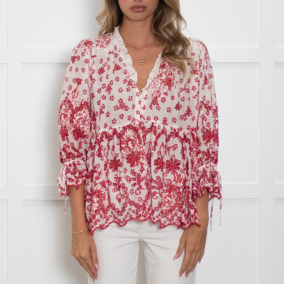 ByTimo Red & White Broderie Anglaise Blouse