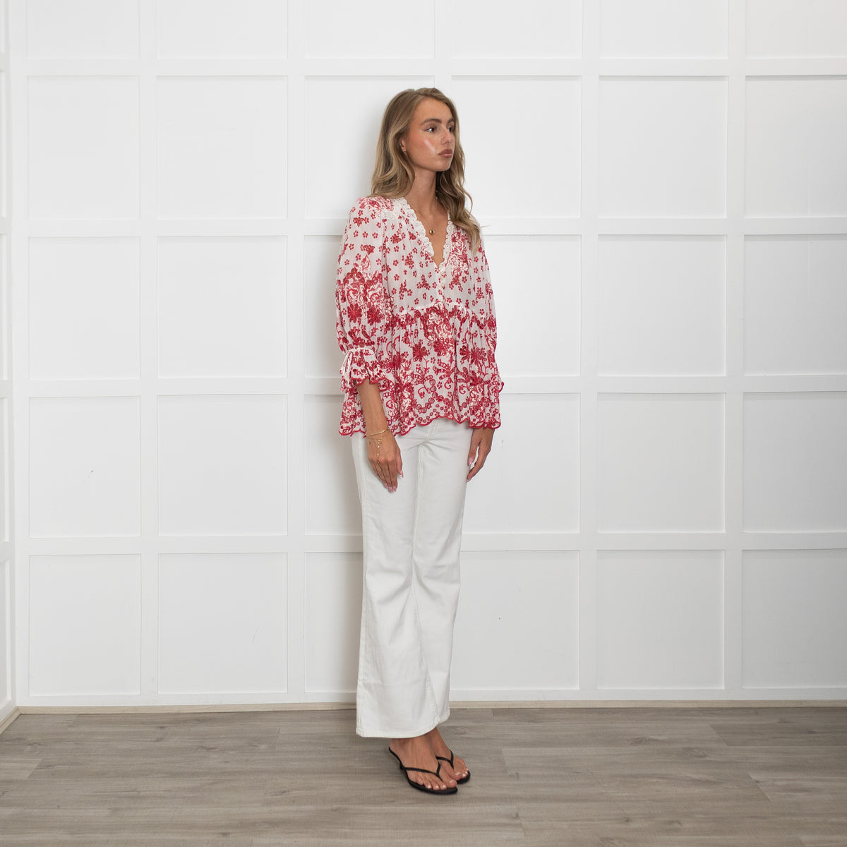 ByTimo Red & White Broderie Anglaise Blouse