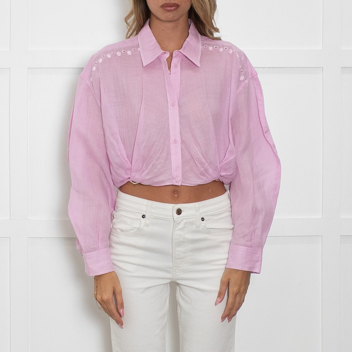 Maje Pink Embroidered Waist Crop Shirt