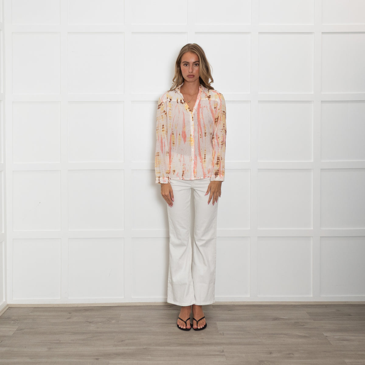 Maison Hotel Cream Brown Pink Tie-Dye Shirt