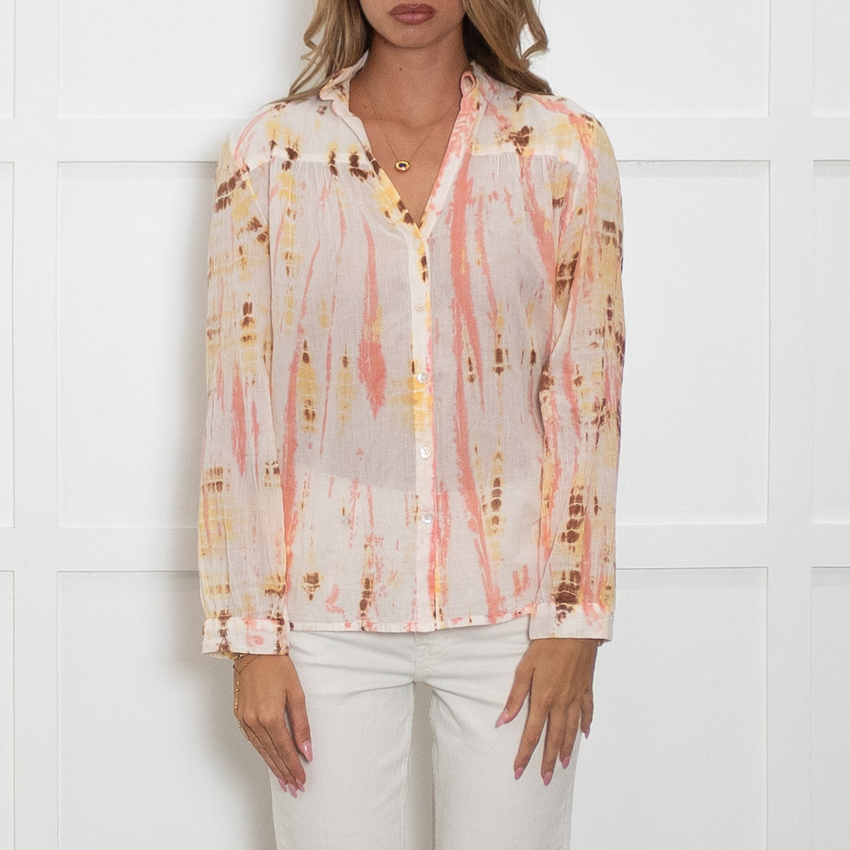 Maison Hotel Cream Brown Pink Tie-Dye Shirt