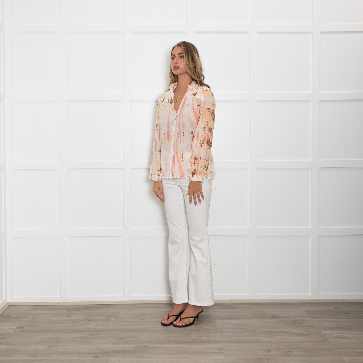 Maison Hotel Cream Brown Pink Tie-Dye Shirt