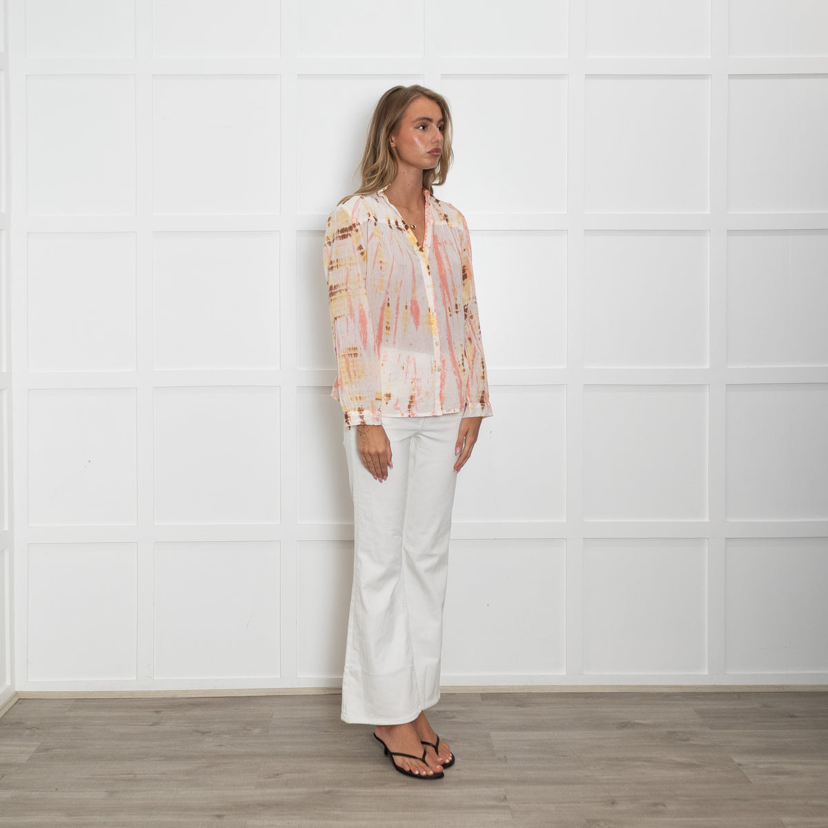 Maison Hotel Cream Brown Pink Tie-Dye Shirt