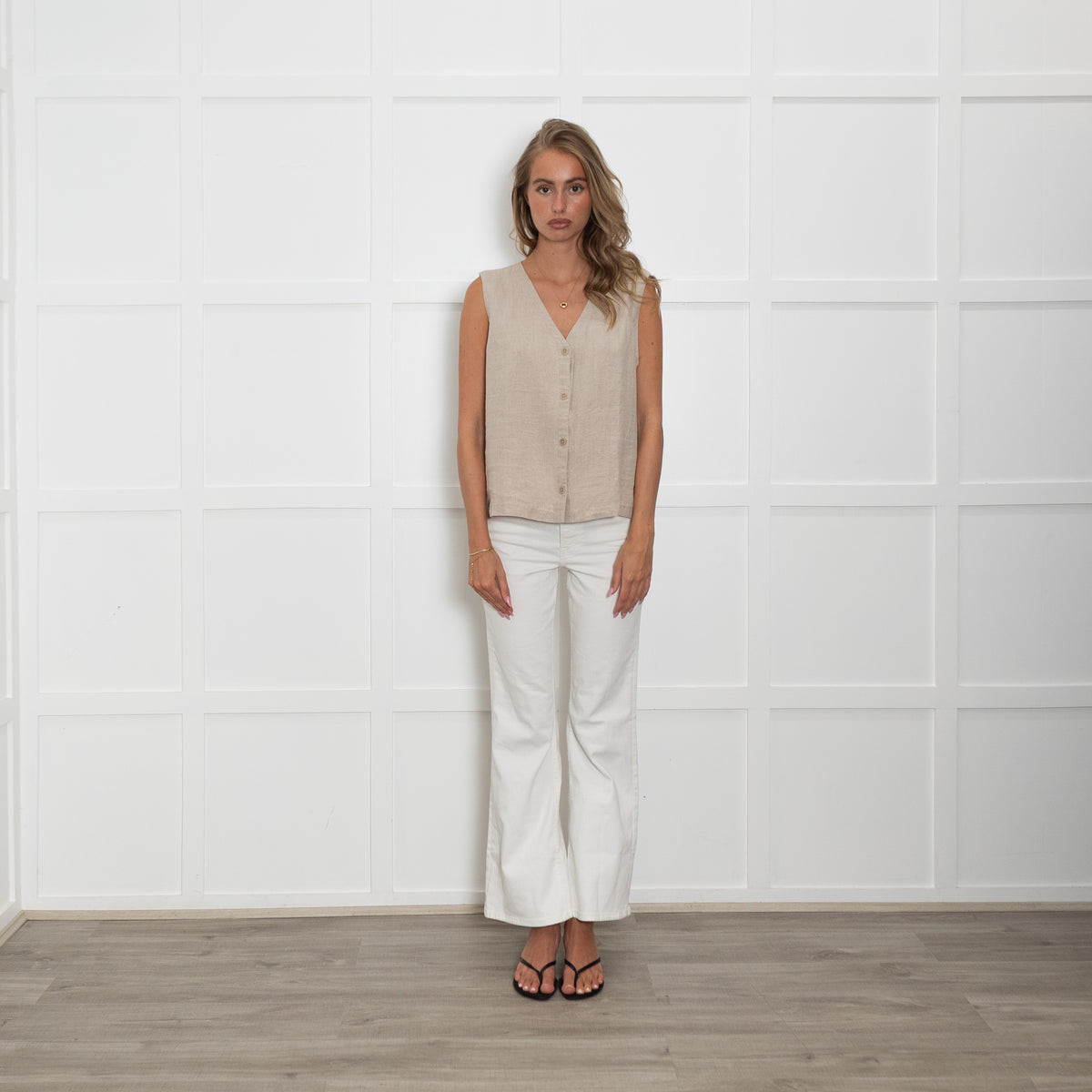 Eileen Fisher Beige Linen Tie Back Waistcoat