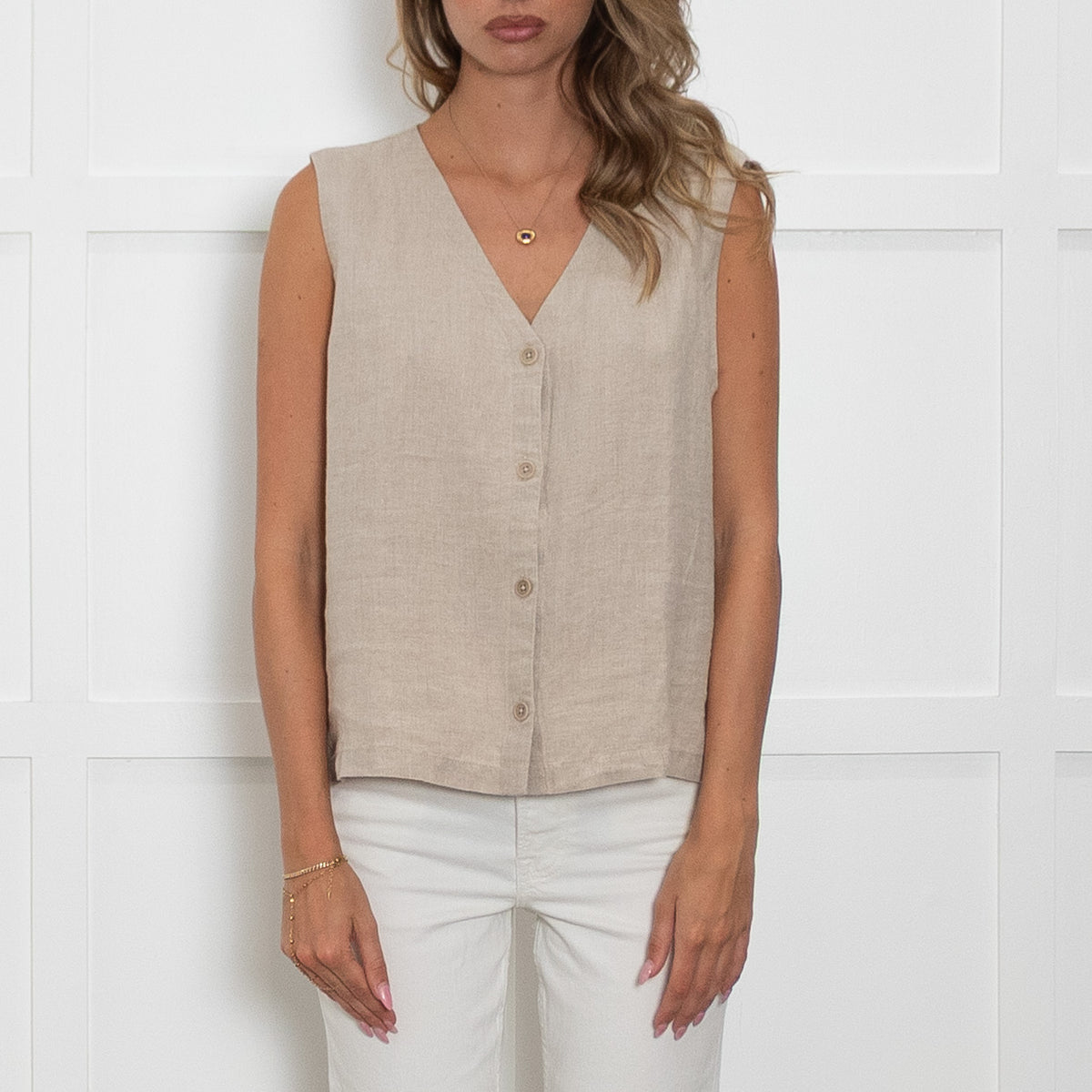 Eileen Fisher Beige Linen Tie Back Waistcoat