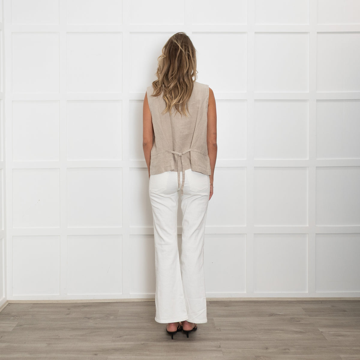 Eileen Fisher Beige Linen Tie Back Waistcoat
