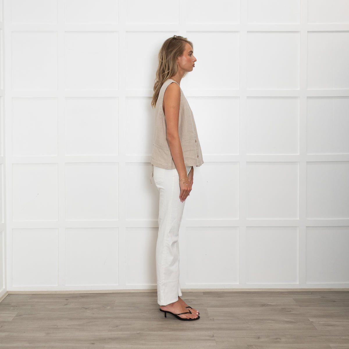 Eileen Fisher Beige Linen Tie Back Waistcoat