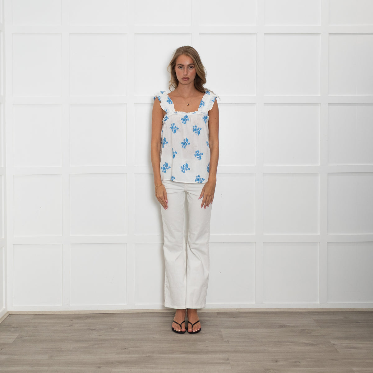 Second Female White Short Top with Blue Embroidery