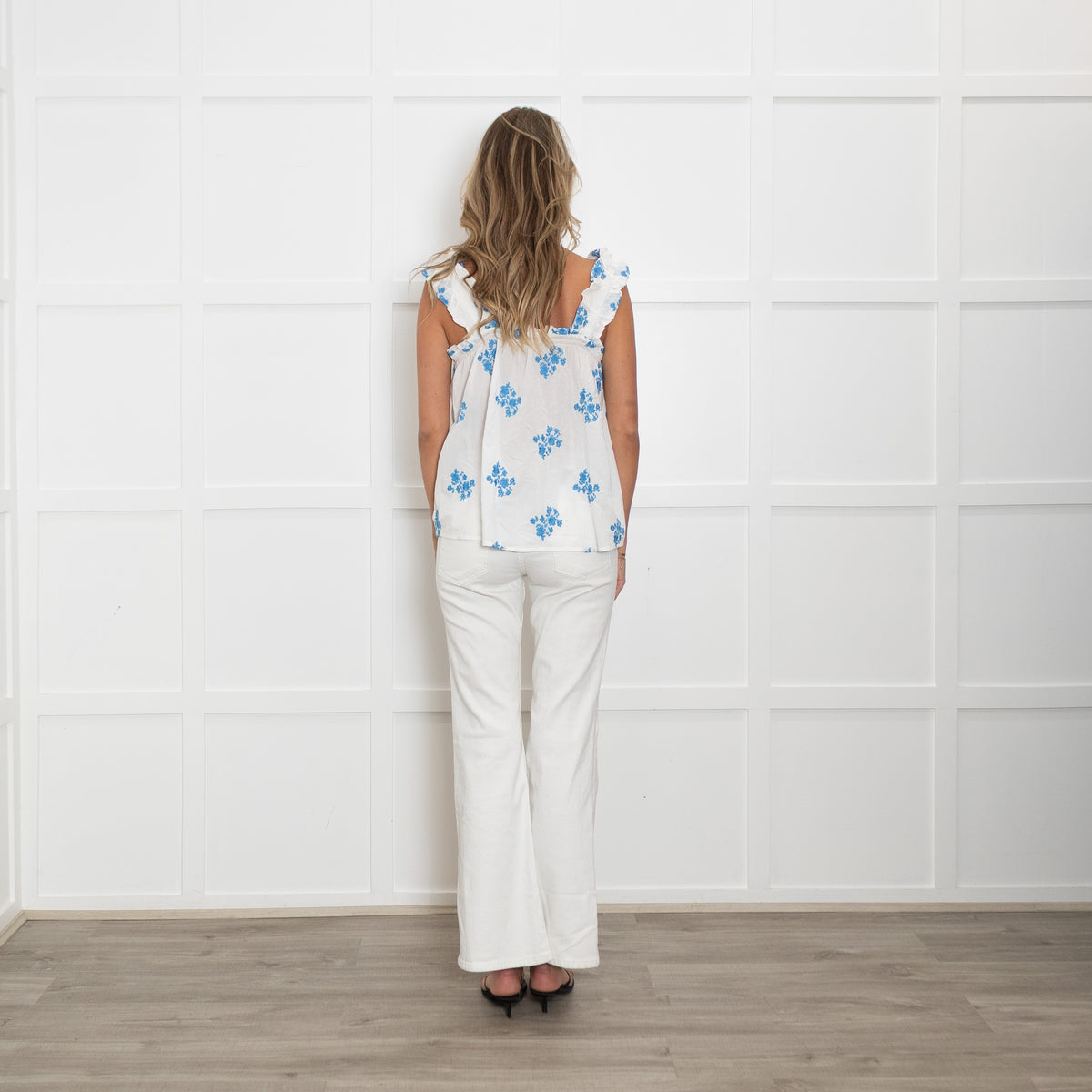 Second Female White Short Top with Blue Embroidery