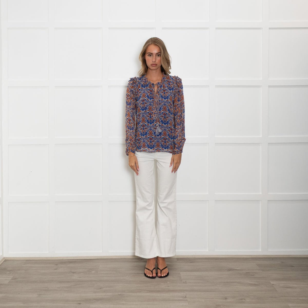 Moliin Blue and Red Patterned Blouse