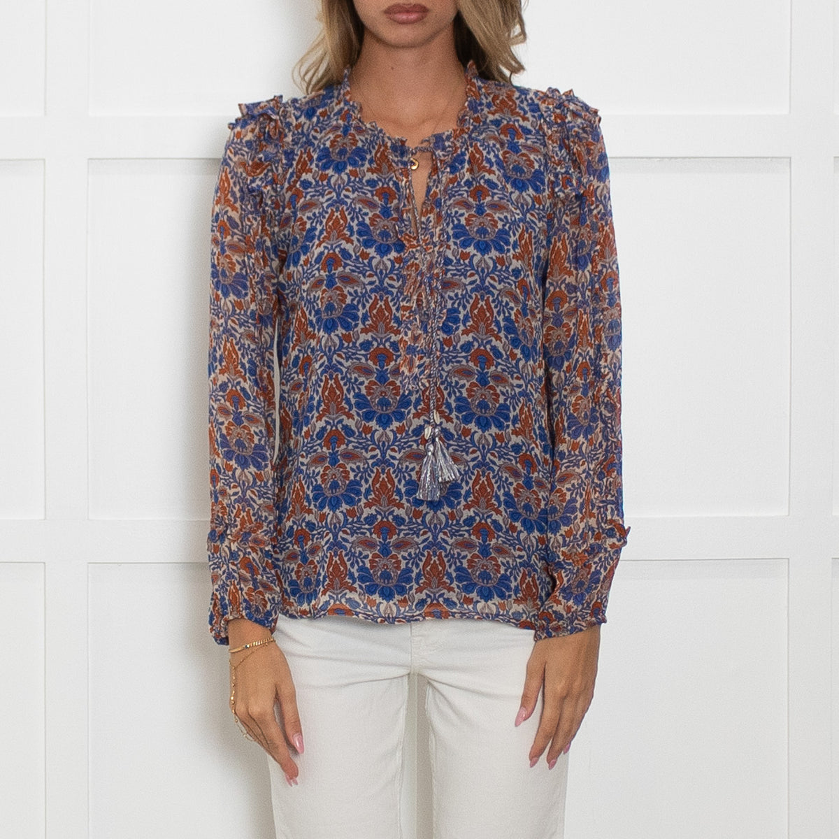 Moliin Blue and Red Patterned Blouse