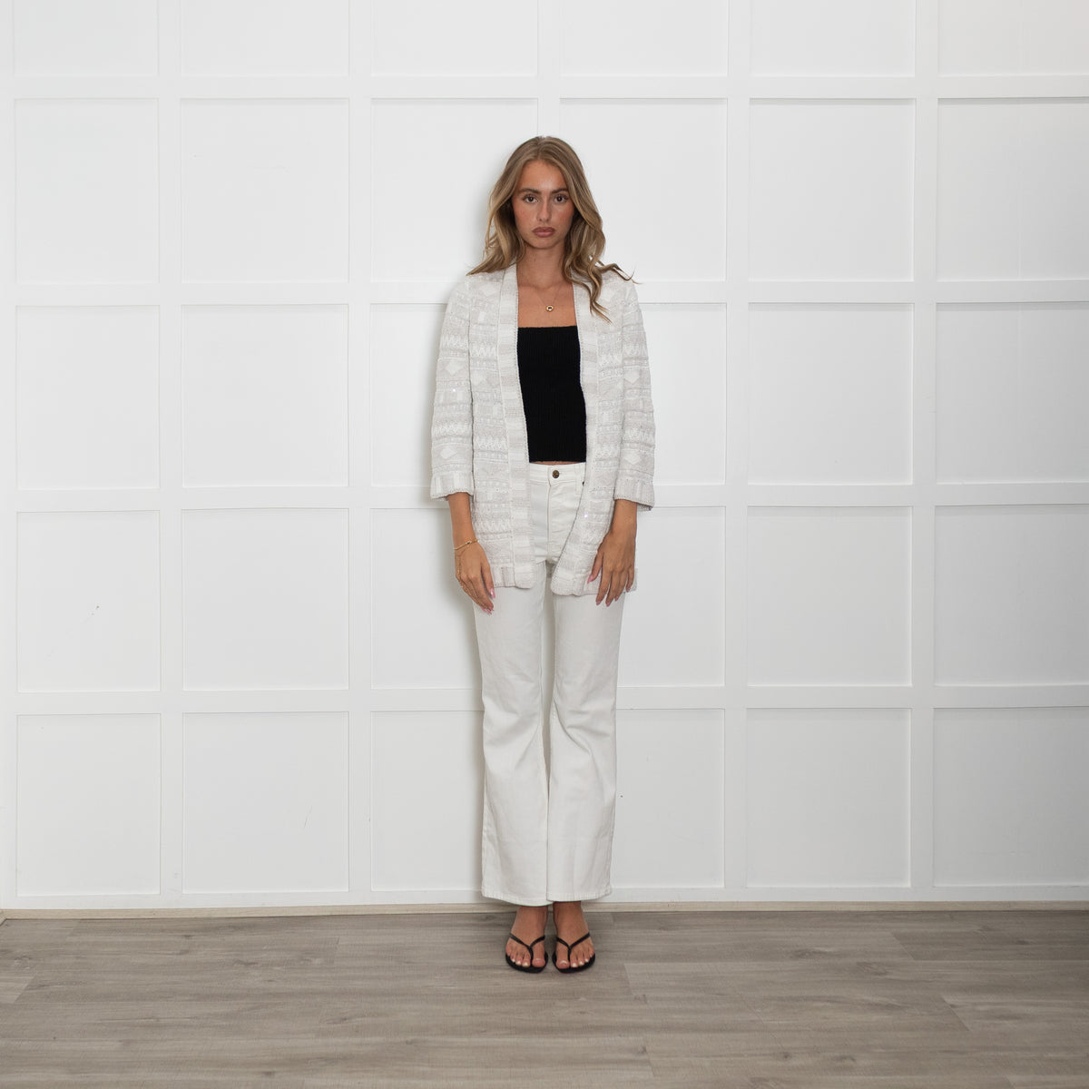 Amina Rubinacci White Cotton Cardigan With Silver Sequins