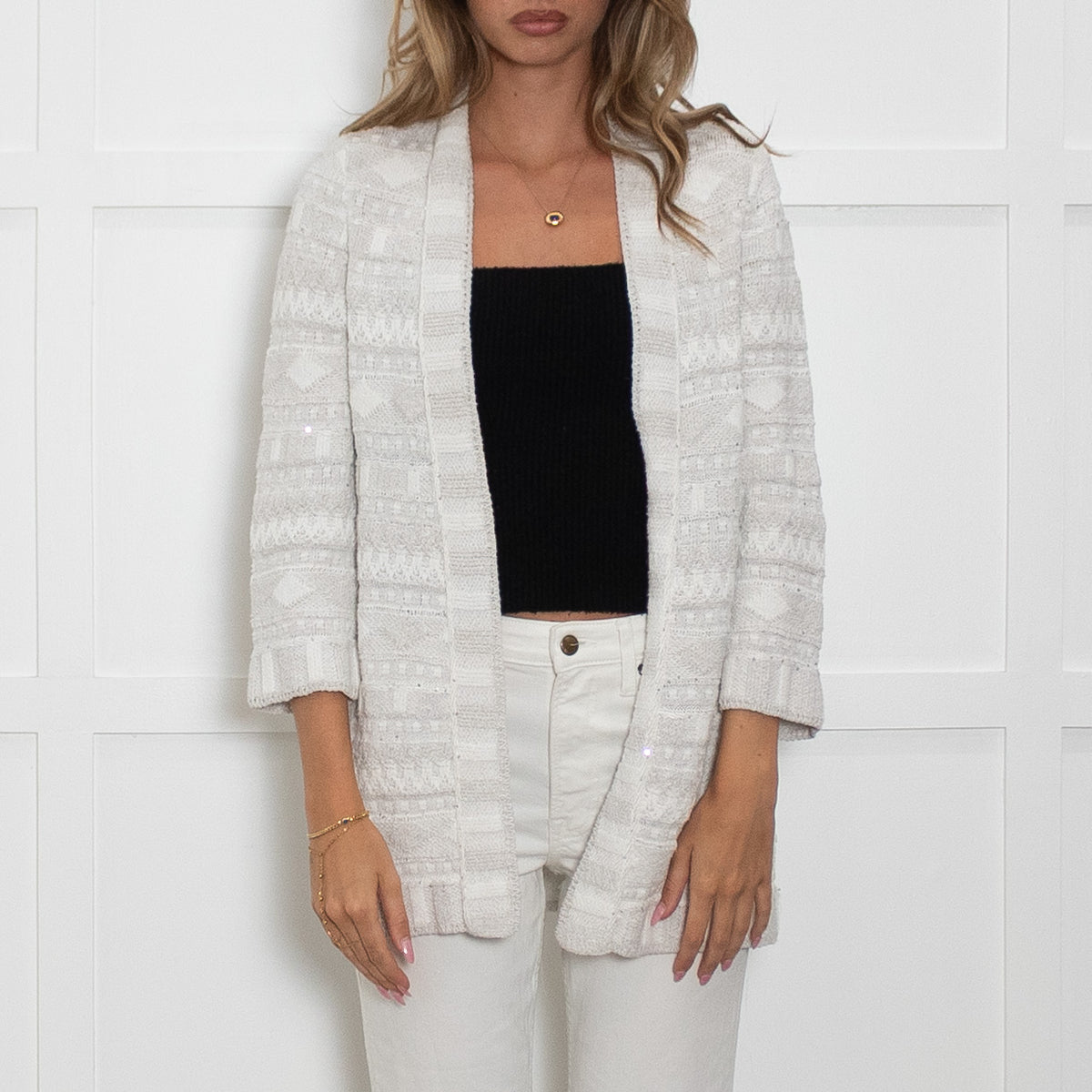 Amina Rubinacci White Cotton Cardigan With Silver Sequins