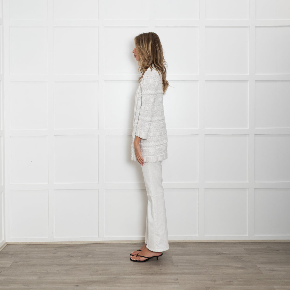 Amina Rubinacci White Cotton Cardigan With Silver Sequins