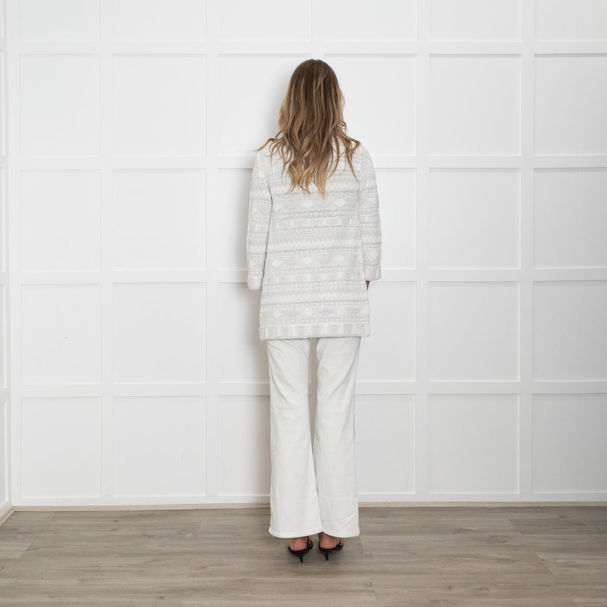Amina Rubinacci White Cotton Cardigan With Silver Sequins