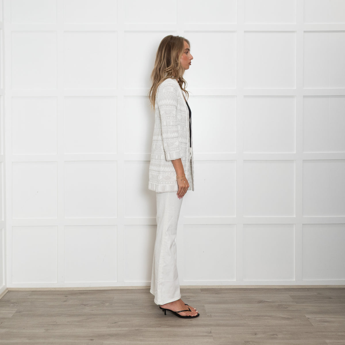Amina Rubinacci White Cotton Cardigan With Silver Sequins
