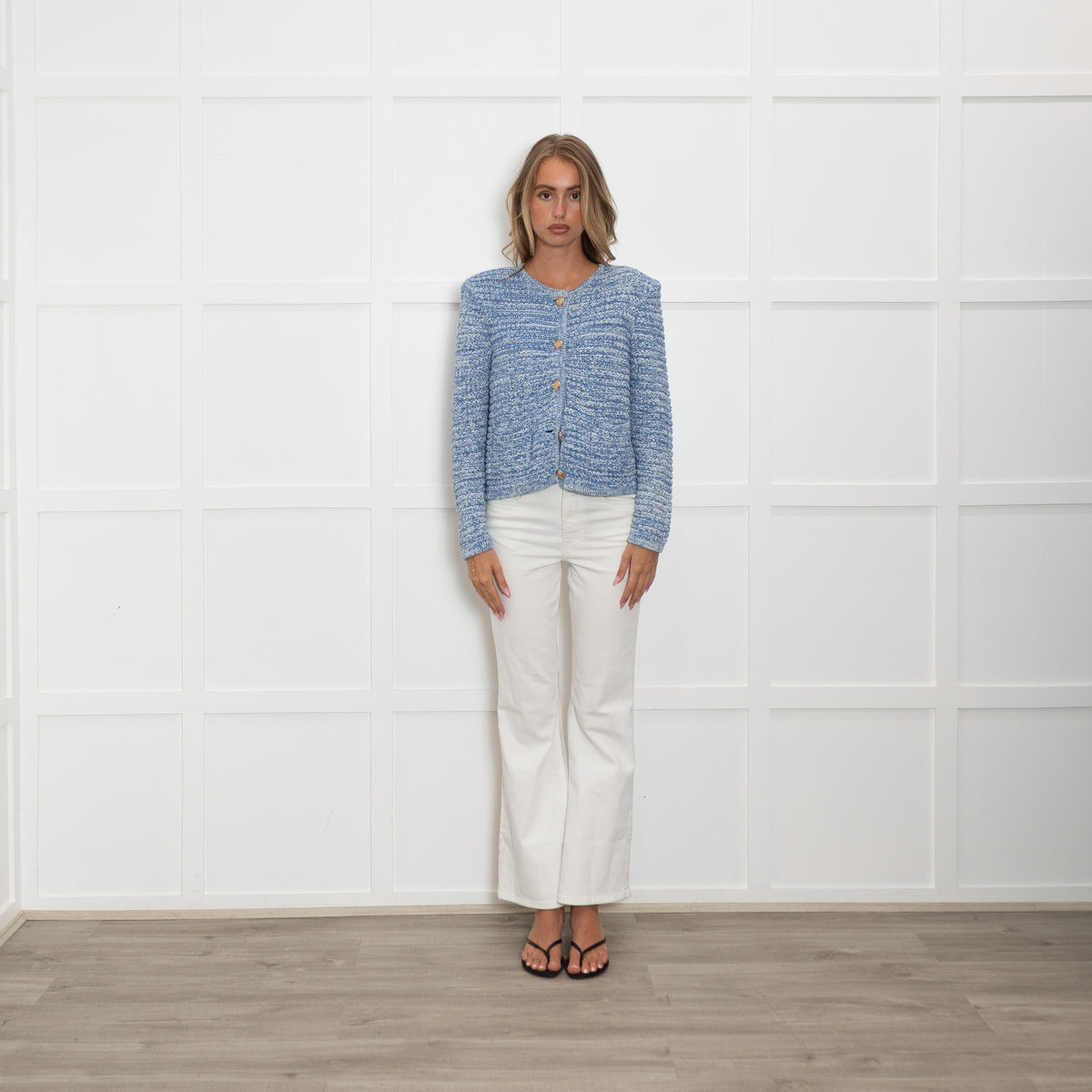 Ba&sh Blue Crochet Weave Collarless Jacket
