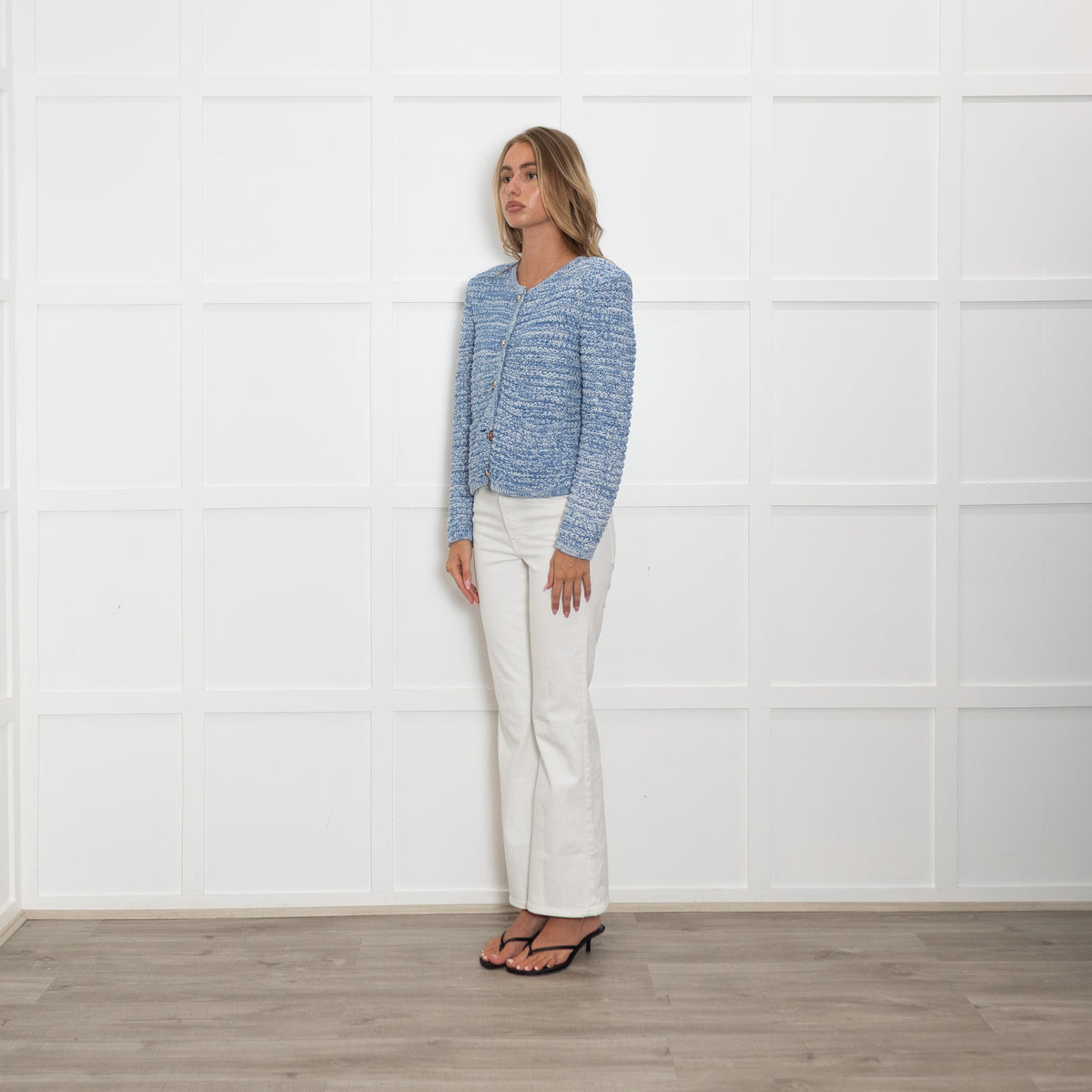 Ba&sh Blue Crochet Weave Collarless Jacket