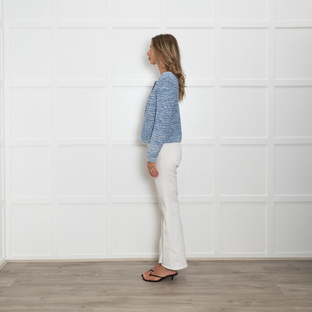 Ba&sh Blue Crochet Weave Collarless Jacket