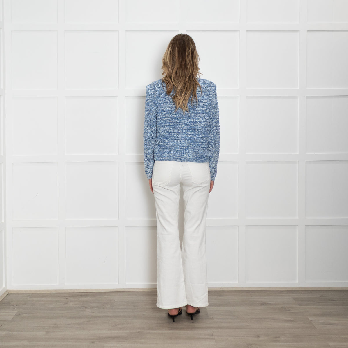 Ba&sh Blue Crochet Weave Collarless Jacket