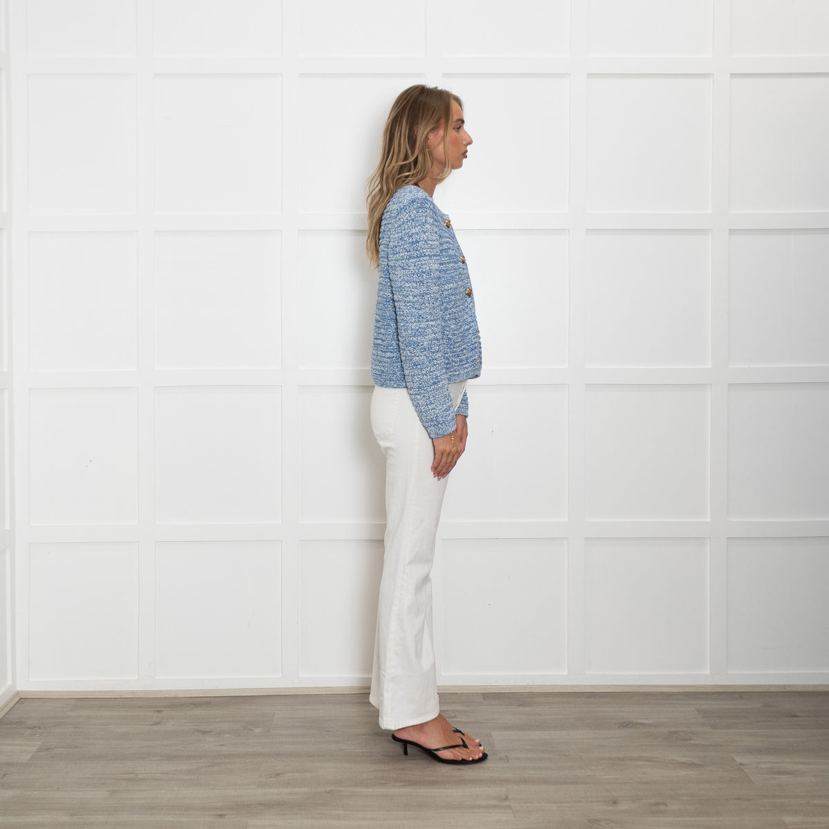 Ba&sh Blue Crochet Weave Collarless Jacket