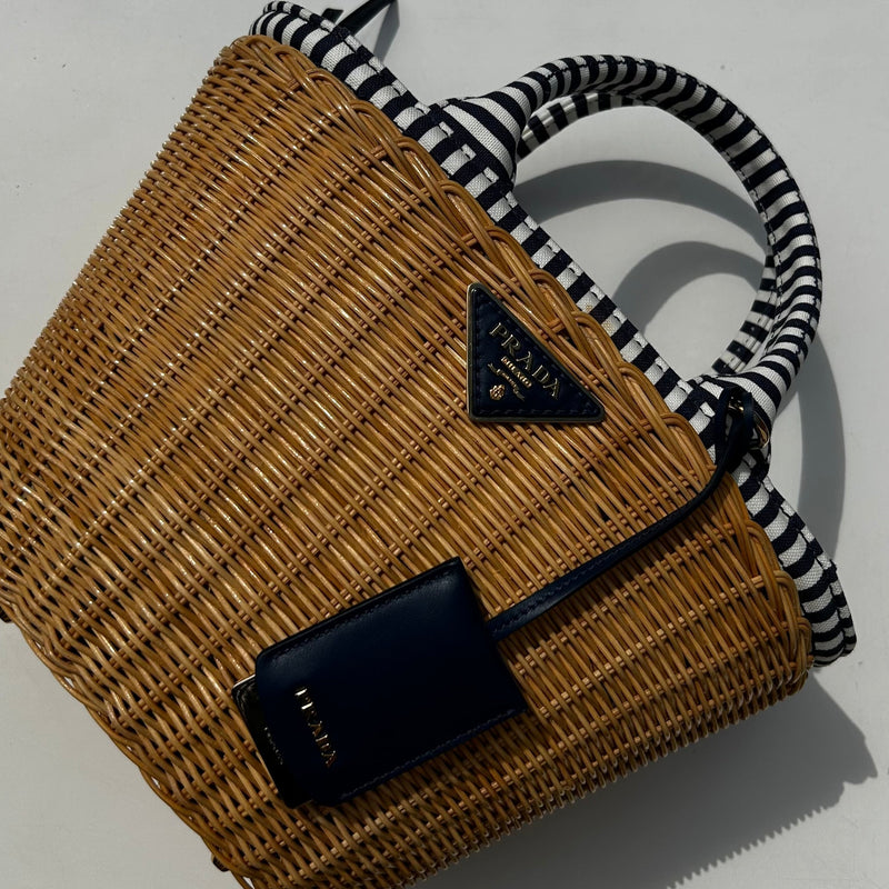 Prada Midollino Blue Wicker Crossbody Bag