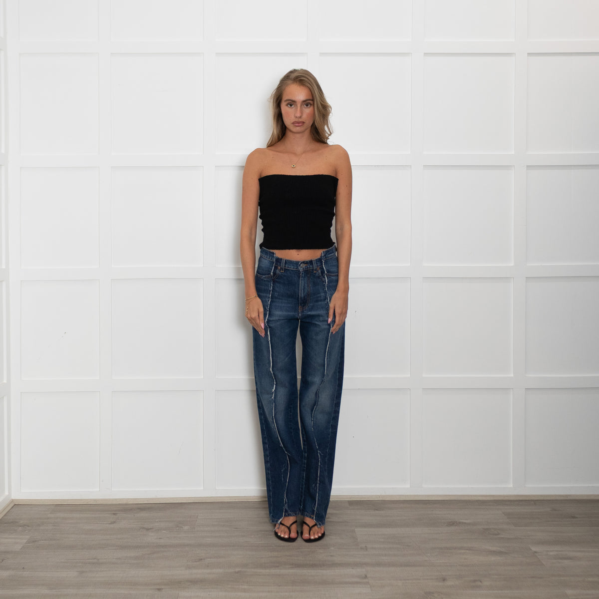 Victoria Beckham Blue Full Length Seam Detail Straight Jeans