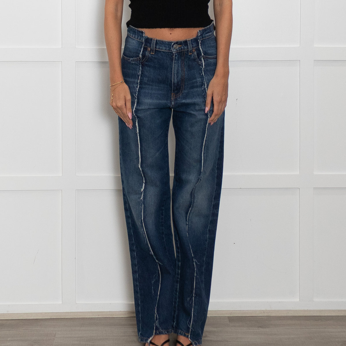 Victoria Beckham Blue Full Length Seam Detail Straight Jeans