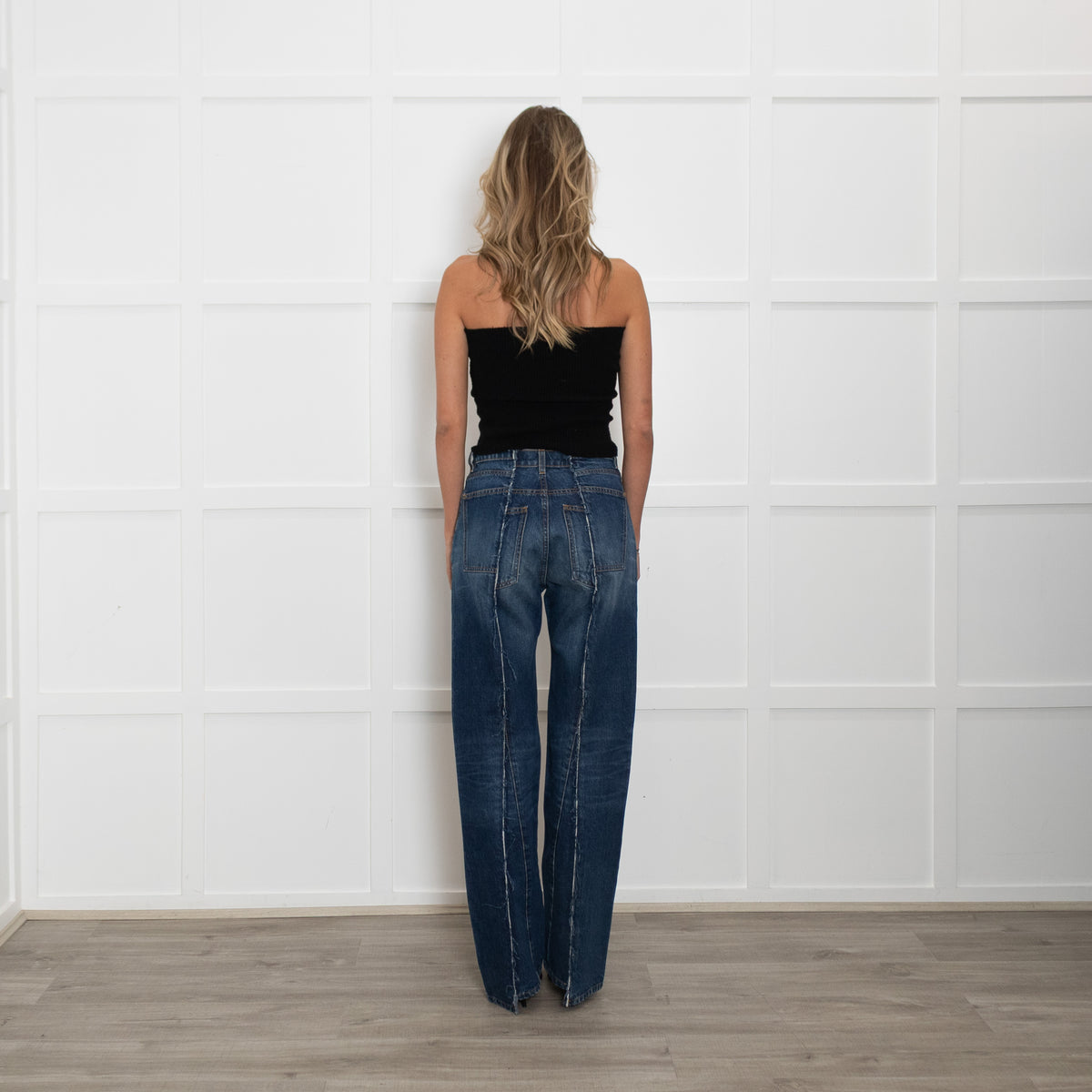 Victoria Beckham Blue Full Length Seam Detail Straight Jeans