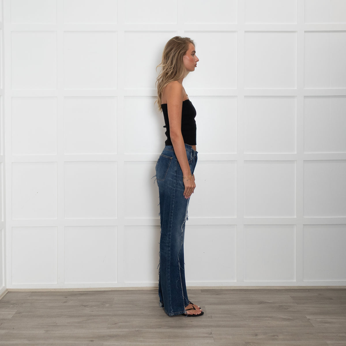 Victoria Beckham Blue Full Length Seam Detail Straight Jeans