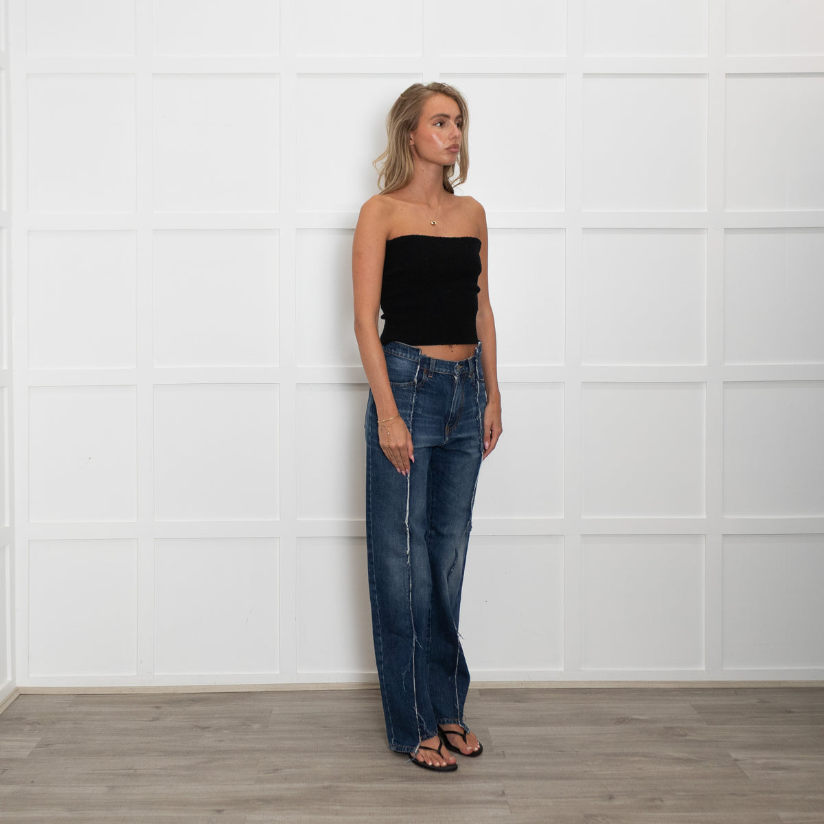 Victoria Beckham Blue Full Length Seam Detail Straight Jeans