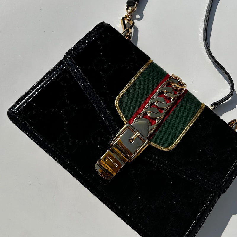 Gucci Velvet Sylvie Black Crossbody Bag