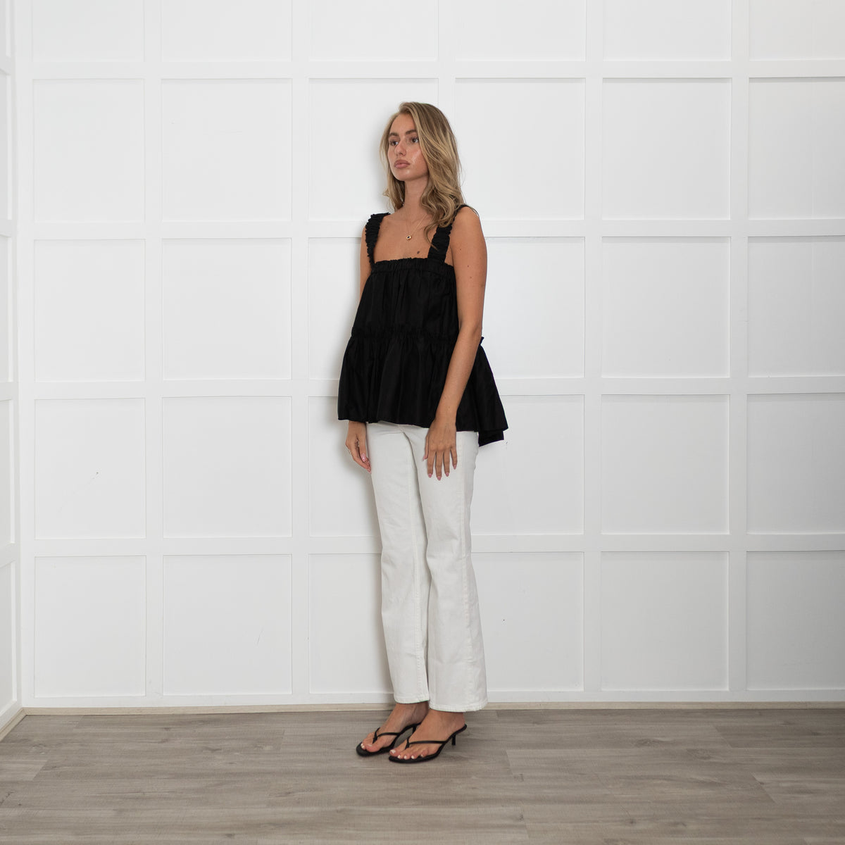 Devotion Twins Black Tiered Ruched Shoulder Top