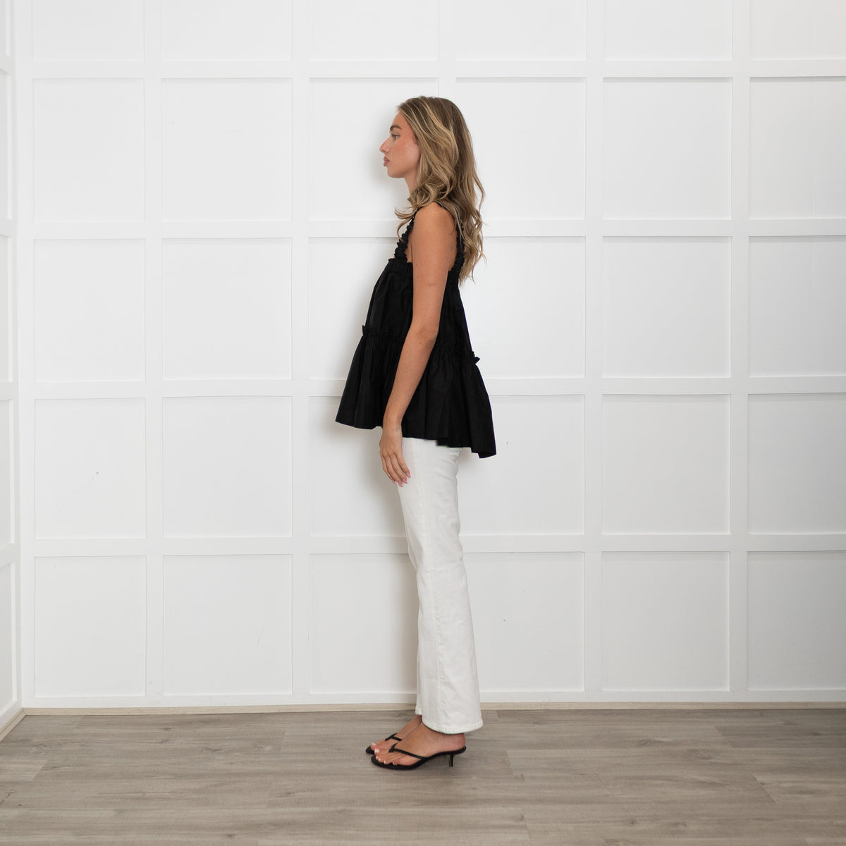 Devotion Twins Black Tiered Ruched Shoulder Top