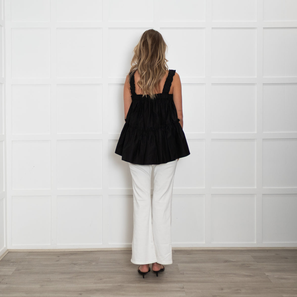 Devotion Twins Black Tiered Ruched Shoulder Top