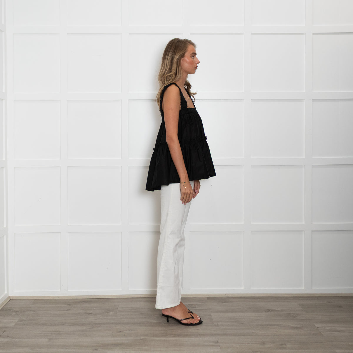 Devotion Twins Black Tiered Ruched Shoulder Top