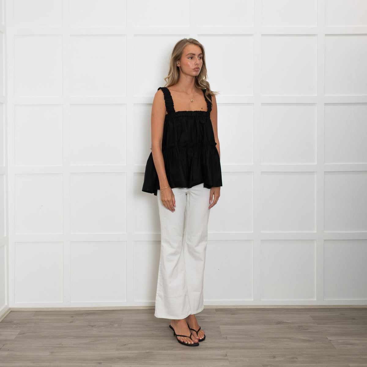 Devotion Twins Black Tiered Ruched Shoulder Top