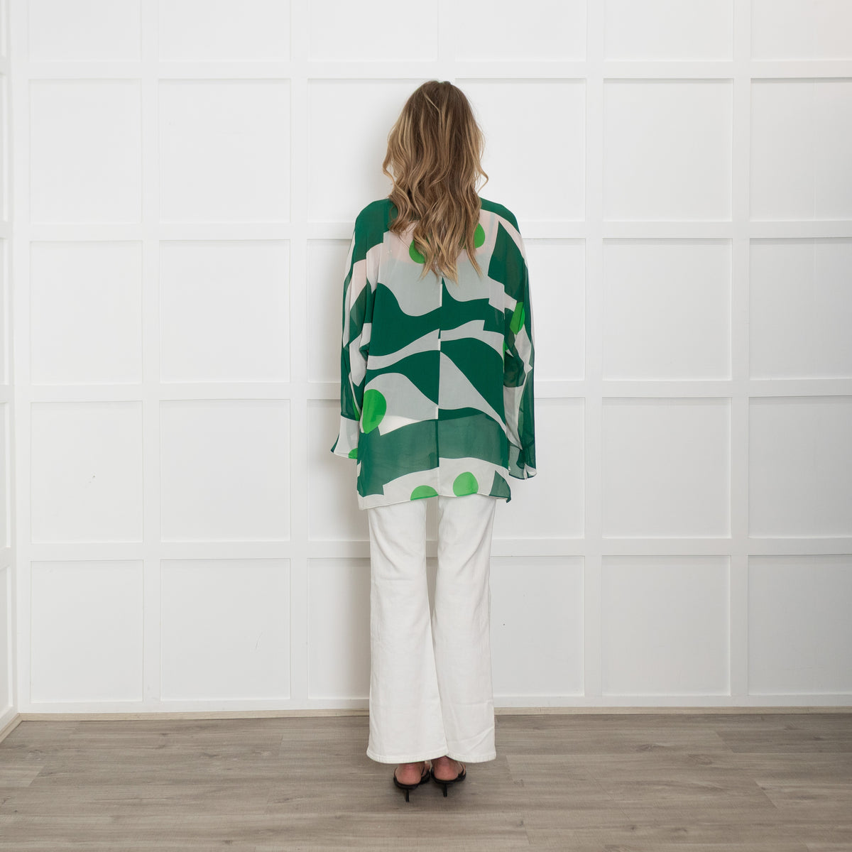 Max Mara Studio White Green Print Silk Top
